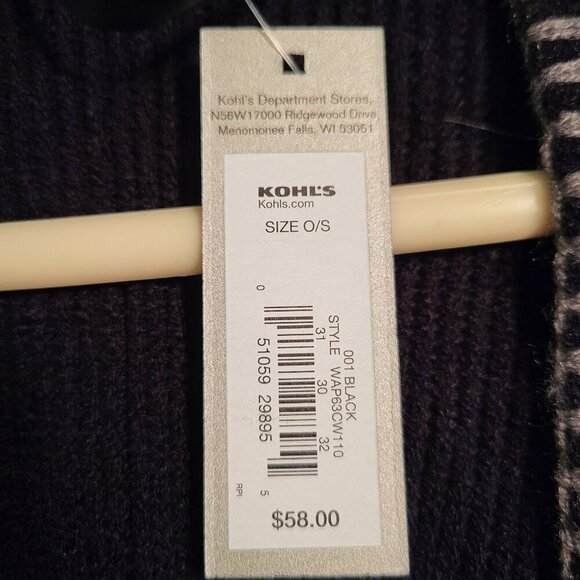 NWT Black w Gray Embroidered Trim Fringed Open Front Sweater Poncho Size OS - Picture 11 of 12